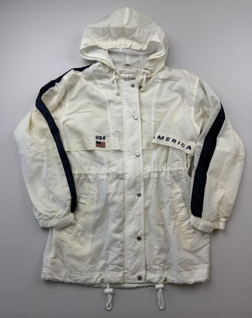 Carolina Colours Jacket Womens Small White Hooded Anorak USA America Patriotic